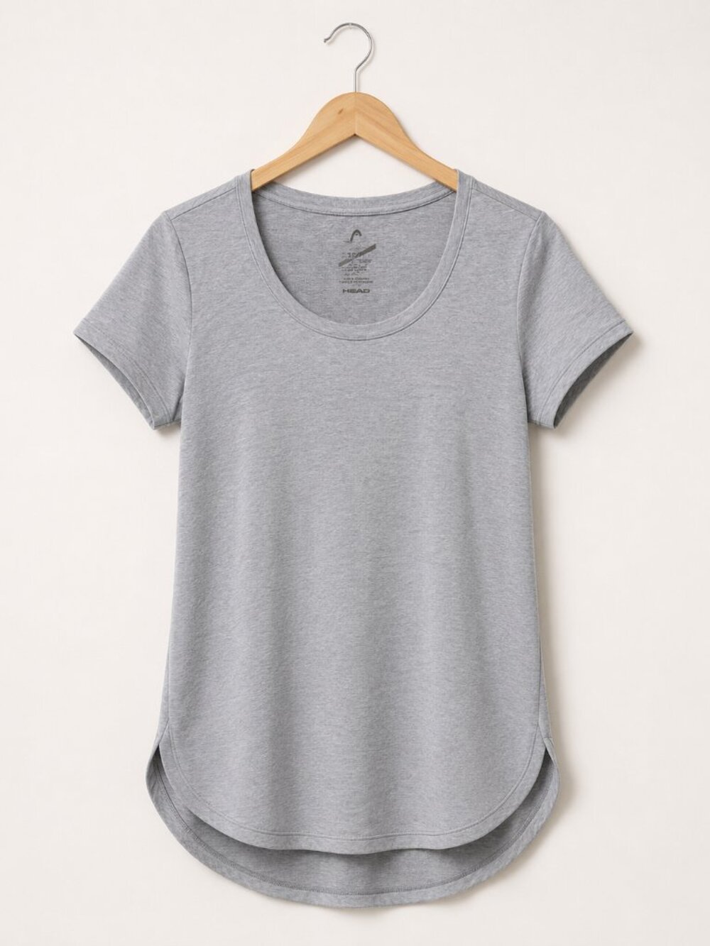 HEAD XS Tennis Athletic Tee Light Grey Scoop Neck Activewear Sporty Minimalist